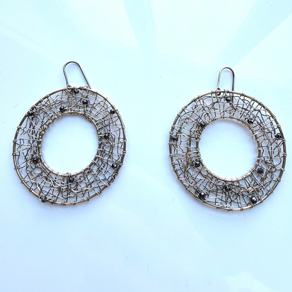 Melinda Maria Gold Mesh Hoops with Black Beads - Picture 2 of 2